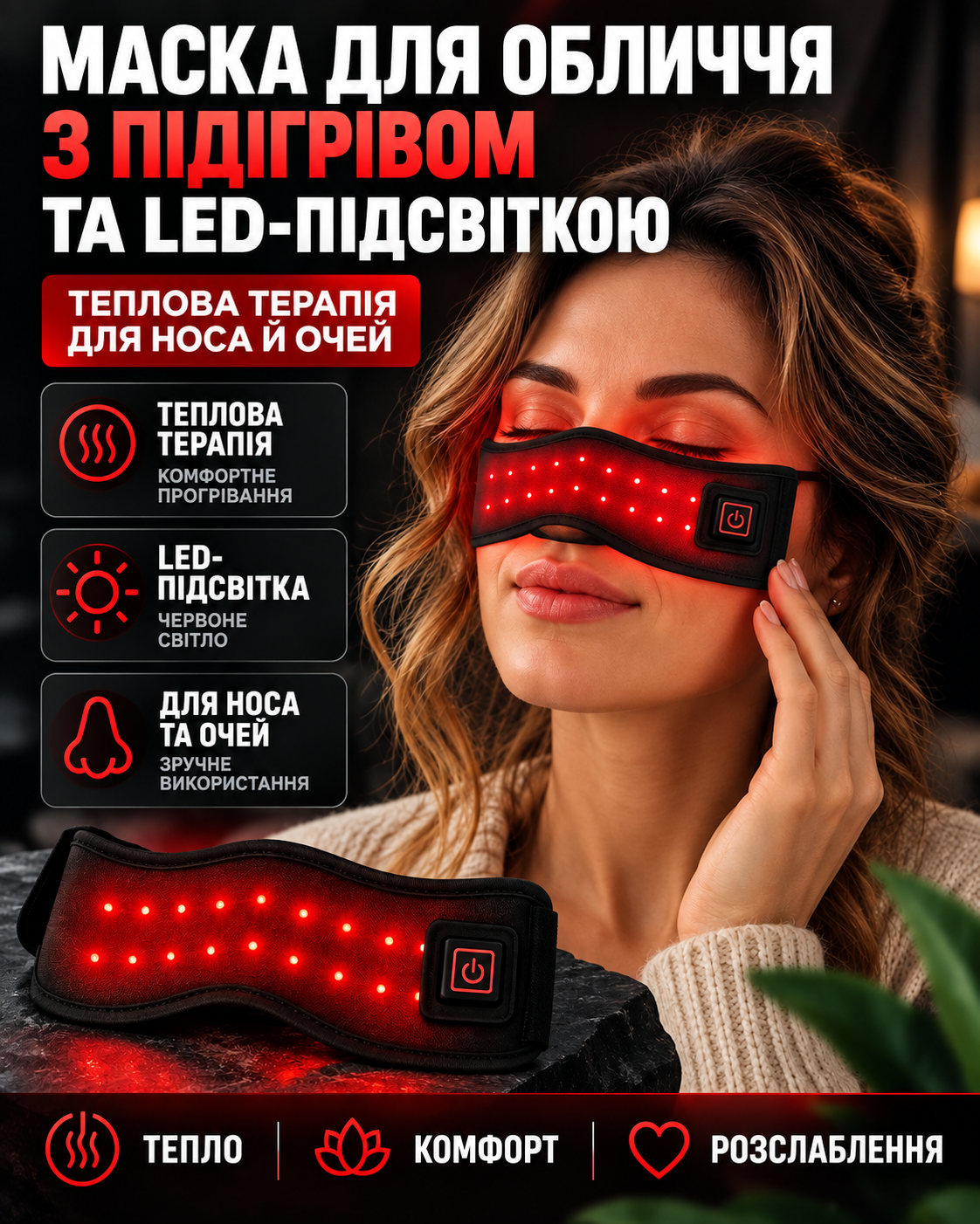 Маска для обличчя з підігрівом та LED-підсвіткою